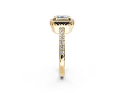 Halo Engagement Ring Setting for Asscher Cut Center with Inner Milgrain Border and Prong Head in Yellow Gold