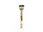 Paired Accent Engagement Ring Setting for Fancy Green Cushion Cut Center with Pave Band and Prong Head in Yellow Gold