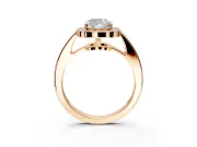 Bezel-Framed Halo Engagement Ring Setting for Cushion Cut Center with Pave Band and Prong Head in Rose Gold