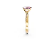 Side Accent Engagement Ring Setting for Fancy Pink Oval Center with Accent Shoulders and Prong Head in Yellow Gold