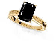Solitaire Engagement Ring Setting for Fancy Black Emerald Cut Center with Engraved Milgrain Band and Prong Head in Yellow Gold