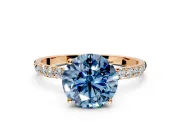 Solitaire Engagement Ring Setting for Fancy Blue Round Cut Center with Fine Pave Accents and Prong Head in Rose Gold