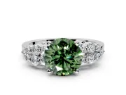 Cluster Engagement Ring Setting for Fancy Green Round Cut Center with 2-Row Shoulder Clusters and Prong Head in Platinum