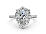 Halo Engagement Ring Setting for Pear-Shaped Center with Single-Row Pave, Open Basket and Prong Head in Platinum