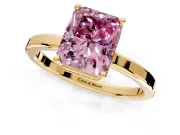 Hidden Halo Engagement Ring Setting for Fancy Pink Radiant Cut Center with Wide Flat Plain Band and Prong Head in Yellow Gold