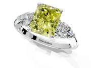 3 Stone Engagement Ring Setting for Fancy Yellow Radiant Cut Center with Large Pear-Shaped Accents and Prong Head in White Gold