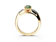 3 Stone Engagement Ring Setting for Fancy Green Pear-Shaped Center with Tapered Baguettes, Plain Band and Prong Head in Yellow Gold