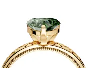 Solitaire Engagement Ring Setting for Fancy Green Heart-Shaped Center with Scrollwork Band and Prong Head in Yellow Gold