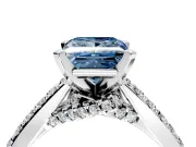 Solitaire Engagement Ring Setting for Fancy Blue Princess Cut Center with Crossover Accents and Prong Head in Platinum