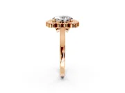 Cluster Halo Engagement Ring Setting for Oval Center with Milgrain Bezel Accents and Prong Head in Rose Gold