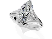 Solitaire Engagement Ring Setting for Marquise Center with Milgrain Cathedral Band and Prong Head in White Gold