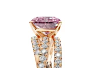 Solitaire Engagement Ring Setting for Fancy Pink Radiant Cut Center with Woven 3-Strand Pave Band and Prong Head in Rose Gold
