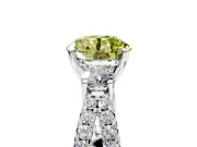 3 Stone Engagement Ring Setting for Fancy Yellow Round Cut Center with Pave Split Shank and Prong Head in White Gold