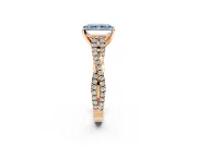 Solitaire Engagement Ring Setting for Fancy Blue Radiant Cut Center with Twisted Pave Split Shank and Prong Head in Rose Gold