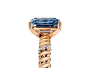 Rope Engagement Ring Setting for Fancy Blue Emerald Cut Center with Accent Shoulders and Prong Head in Rose Gold