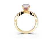 Solitaire Engagement Ring Setting for Fancy Pink Asscher Cut Center with Criss-Cross Accent Band and Prong Head in Yellow Gold