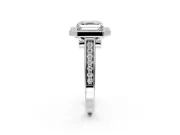 Halo Engagement Ring Setting for Asscher Cut Center with Outer Bezel Rim, Pave Band and Prong Head in Sterling Silver