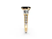 Channel-Set Engagement Ring Setting for Fancy Black Pear-Shaped Center with Baguette Band and Prong Head in Yellow Gold