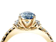 Paired Accent Engagement Ring Setting for Fancy Blue Pear-Shaped Center with Pave Band and Prong Head in Yellow Gold