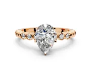 Solitaire Engagement Ring Setting for Pear-Shaped Center with Bezel-Dot Beaded Band and Prong Head in Rose Gold