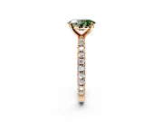 Solitaire Engagement Ring Setting for Fancy Green Oval Center with Fine Pave Band and Claw Prong Head in Rose Gold