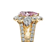 Halo Engagement Ring Setting for Fancy Pink Pear-Shaped Center with Two-Strand Split Shank and Prong Head in Yellow Gold