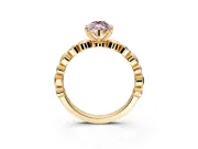 Solitaire Engagement Ring Setting for Fancy Pink Marquise Center with Beaded Bezel Station Band and Prong Head in Yellow Gold