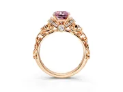 Solitaire Engagement Ring Setting for Fancy Pink Radiant Cut Center with Filigree Band and Prong Head in Rose Gold