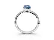 Solitaire Engagement Ring Setting for Fancy Blue Radiant Cut Center with Multi-Row Pave Accents and Basket Head in Platinum