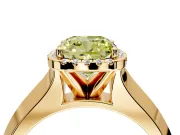 Halo Engagement Ring Setting for Fancy Yellow Cushion Cut Center with Knife Ridge Cathedral Band and Prong Head in Yellow Gold