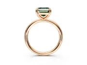 Low-Set Solitaire Engagement Ring Setting for Fancy Green Asscher Cut Center with Thin Plain Band and Prong Head in Rose Gold