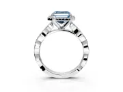 Halo Engagement Ring Setting for Fancy Blue Asscher Cut Center with Pave and Plain Twist Band and Prong Head in White Gold