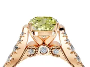 Solitaire Engagement Ring Setting for Fancy Yellow Cushion Cut Center with Pave Cathedral Shoulders and Prong Head in Rose Gold