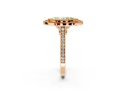 Halo Engagement Ring Setting for Fancy Yellow Marquise Center with Milgrain Frame, Pave Band and Prong Head in Rose Gold