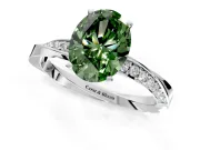 Side Accent Engagement Ring Setting for Fancy Green Oval Center with Accent Shoulders and Prong Head in White Gold