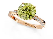 Side Accent Engagement Ring Setting for Fancy Yellow Round Cut Center with Accent Shoulders and Prong Head in Rose Gold