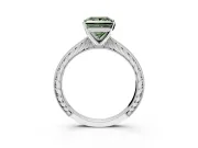 Solitaire Engagement Ring Setting for Fancy Green Princess Cut Center with Engraved Milgrain Band and Prong Head in Sterling Silver