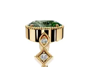 Milgrain Bezel Engagement Ring Setting for Fancy Green Oval Center with Marquise Stations and Bezel Head in Yellow Gold