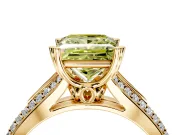 Solitaire Engagement Ring Setting for Fancy Yellow Princess Cut Center with Pave Rail Split Shank and Prong Head in Yellow Gold