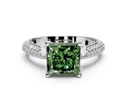 Solitaire Engagement Ring Setting for Fancy Green Princess Cut Center with Multi-Row Accents and Prong Head in Sterling Silver