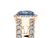 Halo Engagement Ring Setting for Fancy Blue Radiant Cut Center with Wide-Open Pave Split Shank and Prong Head in Rose Gold