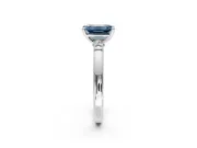 Solitaire Engagement Ring Setting for Fancy Blue Emerald Cut Center with Beaded Shoulders and Prong Head in White Gold