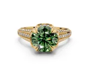 Solitaire Engagement Ring Setting for Fancy Green Round Cut Center with Accented Split Shank and Prong Head in Yellow Gold