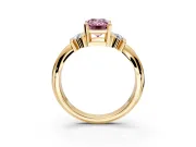 Solitaire Engagement Ring Setting for Fancy Pink Emerald Cut Center with Grooved Bar Accent Band and Prong Head in Yellow Gold