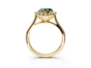 Starburst Halo Engagement Ring Setting for Fancy Green Heart-Shaped Center with Thin Round-Wire Band and Prong Head in Yellow Gold