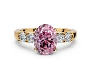 5 Stone Engagement Ring Setting for Fancy Pink Oval Center with Plain Band and Prong Head in Yellow Gold