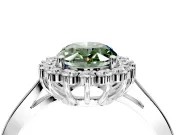 Starburst Halo Engagement Ring Setting for Fancy Green Oval Center with Flat Cathedral Band and Prong Head in Platinum