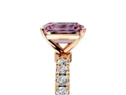 Open Basket Engagement Ring Setting for Fancy Pink Emerald Cut Center with Pave Band and Prong Head in Rose Gold
