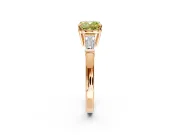 3 Stone Engagement Ring Setting for Fancy Yellow Cushion Cut Center with Baguette Accents and Prong Head in Rose Gold