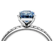 Solitaire Engagement Ring Setting for Fancy Blue Emerald Cut Center with Milgrain X Pattern Band and Prong Head in Platinum